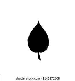 Black silhouette of single leaf icon, vector illustration, sign, symbol, logo, label, clip art isolated on white background.