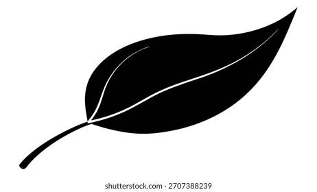 Black silhouette of a single leaf with a stem and vein detail