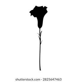 A black silhouette of a single rose flower with stem, isolated on a plain background, emphasizing elegance and simplicity in floral design.