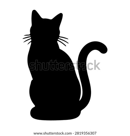 Black silhouette of a sitting cat with a curled tail, emphasizing feline elegance and calmness, suitable for pet or animal-themed designs.