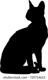 Black silhouette of sitting cat isolated on white background. Vector illustration, icon, clip art.