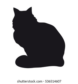 Black silhouette of a sitting cat on a white background.