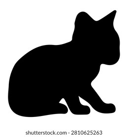 A black silhouette of a sitting cat with pointed ears, showcasing feline posture and elegant shape against a plain background.