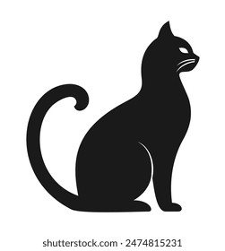 Silueta negra de un gato sentado, vista lateral. Ilustración vectorial 