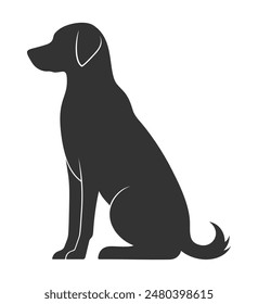 Black silhouette of a sitting dog, profile view. Flat vector illustration 