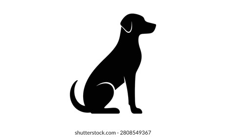 black silhouette of sitting dog upright body curved tail drooping ears and forward facing head minimalistic design symbolizing pet loyalty animal companion canine concept icon