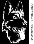 Black silhouette of a sitting German Shepherd Black and white