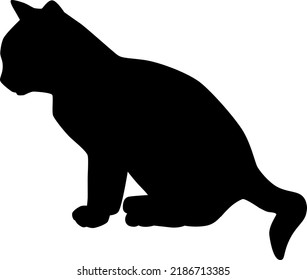 black silhouette of sitting kitten , profile view, vector illustratin isolated on white background