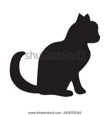 Black silhouette sitting little kitten animal body, fairy tale Halloween character. Creepy shadow outline of nocturnal little kitten. Simple black and white Vector isolated on white background [[stock_photo]] © 