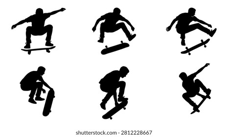 Black silhouette of skateboarder performing tricks