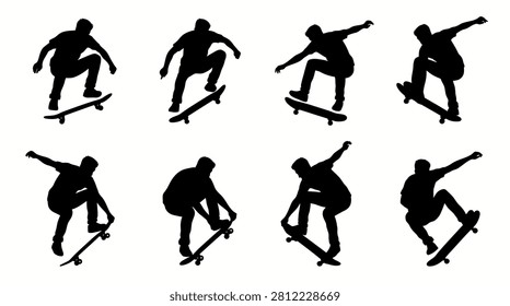 Black silhouette of a skateboarder performing tricks