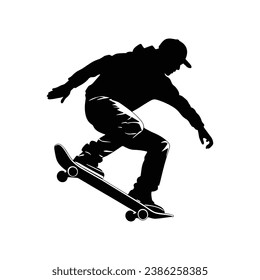 Black silhouette of skateboarder, vector illustration isolated on a white background