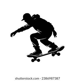 Black silhouette of skateboarder, vector illustration isolated on a white background