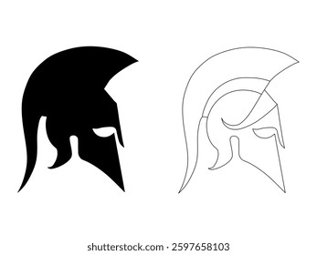 Black silhouette and sketch of ancient greek war helmet