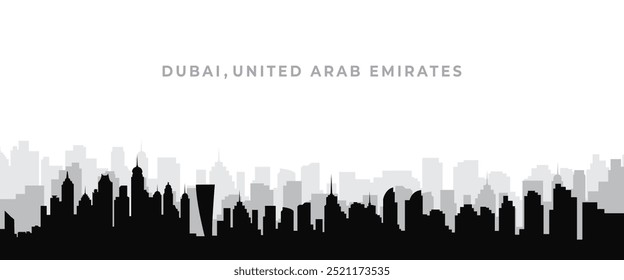 Black silhouette sketch of Dubai UAE city skyline design. flat illustration of dubai in silhouette design