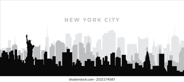  Black silhouette sketch of new york city skyline illustration design.flat illustration of New york USA in silhouette design