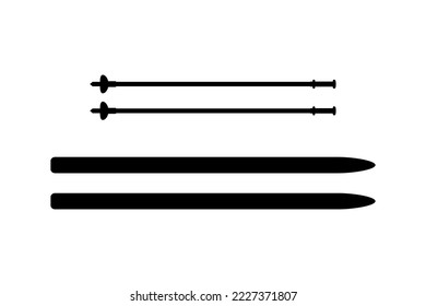 Black silhouette of skis and ski poles. vector illustration