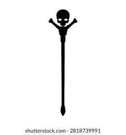 A black silhouette of a skull atop a dagger, creating a striking and ominous visual suitable for themes of danger or gothic aesthetics.