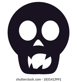 Black silhouette skull isolated. Scary icon design for Halloween. Human head skeleton, death sign for Halloween celebration. Vector illustration