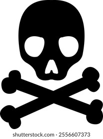 Black silhouette of a skull with two crossed bones beneath it. This symbol is commonly known as the "skull and crossbones" and is often used to indicate danger, poison, or something hazardous.