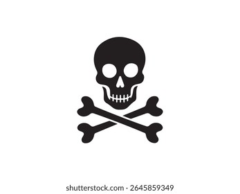 A black silhouette of a skull with two crossed bones beneath it is displayed against a plain white background.