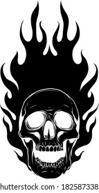 black silhouette Skull Vector Image Template with Flames