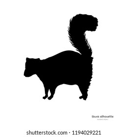 Black silhouette of skunk. Isolated image on white background. Animal of North America. Vector illustration