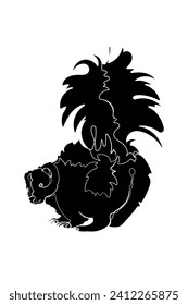 Black silhouette of skunk on white background. Graphic drawing. Vector illustration.