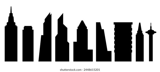 Schwarze Silhouette Wolkenkratzer Vektorgrafik Design, Hintergrund Elemente für Stadtbild EPS Ai JPG und PNG