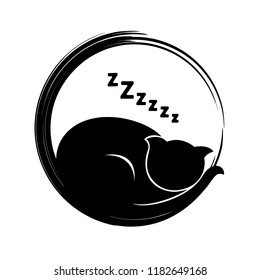 Black silhouette of the sleeping cat. Vector illustration.