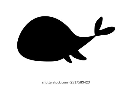 Silueta negra de la ballena del carácter que duerme, animal marino. Ilustración de dibujos animados de Vector, icono