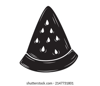 Black silhouette Slice of watermelon in isolate on white background. Vector illustration