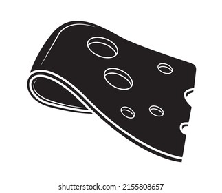 Black Silhouette Slice Of Yellow Cheese In Isolate On White Background Vector Illustration.