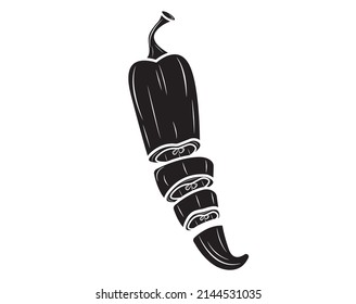 Black silhouette Sliced red chili pepper. Vector illustration isolated on white background.