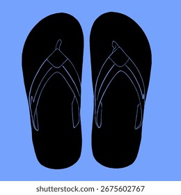 Black silhouette of slippers vector on blue background