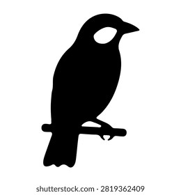 A black silhouette of a small bird perched on a branch, highlighting its shape and posture against a plain background.