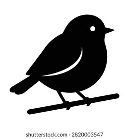 A black silhouette of a small bird perched on a thin branch looking to the right, simple and iconic design
