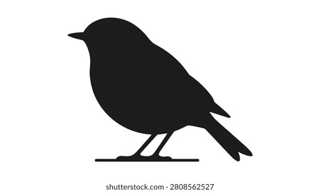 black silhouette of small bird standing with rounded body short legs and tail minimalistic design symbolizing wildlife avian species nature simplicity concept icon