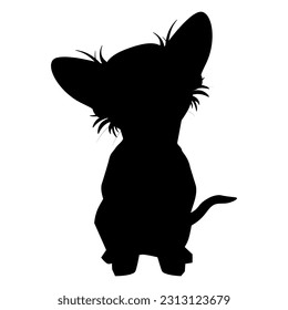 Black silhouette of a small fluffy dog of the Chihuahua breed