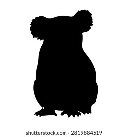 A black silhouette of a small hamster with fluffy fur and tiny paws, standing upright against a plain background.