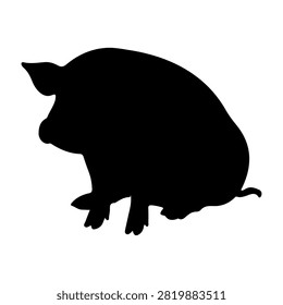 Black silhouette of a small hamster in a sitting position, highlighting its rounded body and tiny paws on a plain background.