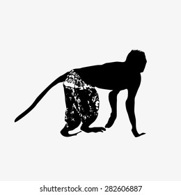 black silhouette of small monkey wearing shorts eps10