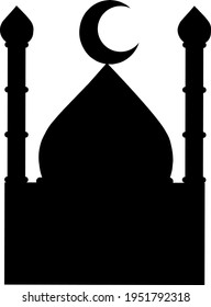 Black silhouette of a small mosque with two tower. Cartoon vector illustration. 