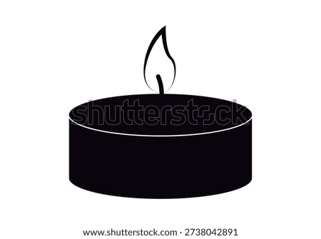 Black silhouette of a small round candle with a lit flame