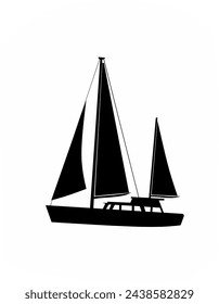 Black silhouette of a small sailboat. vector illustration