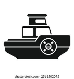 Black silhouette of a small ship, designed for use as a simple and recognizable icon