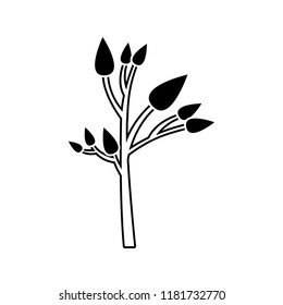 black silhouette of small tree with leafs