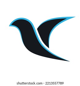 Black silhouette of a small tropical bird with a blue outline