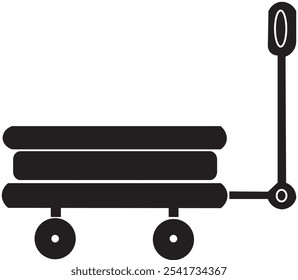 A black silhouette of a small wagon with wheels and a handle.

