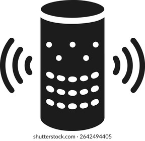 Black silhouette smart speaker with wave icon design for ai voice assistant technology